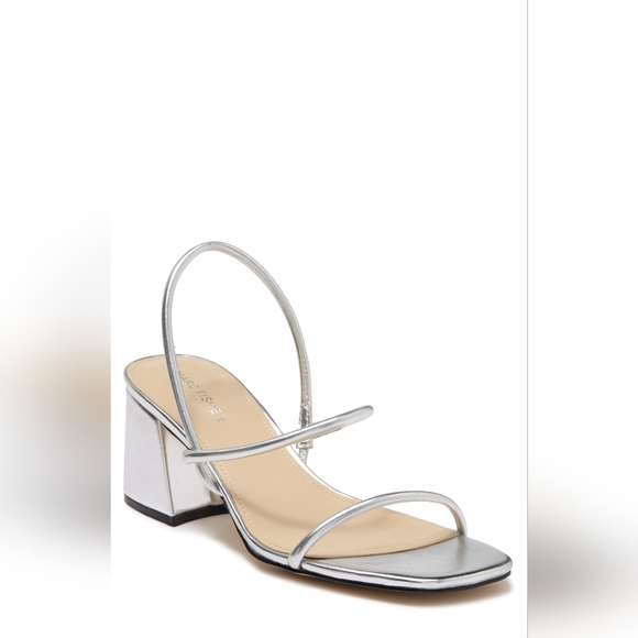 MARC FISHER Block Heel Sandal In Silver 8.5 - Picture 1 of 8